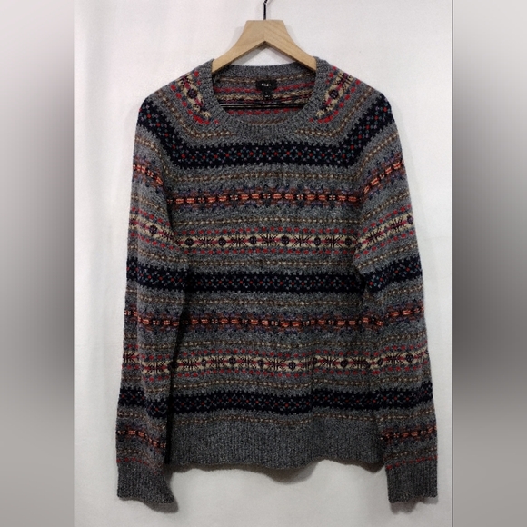 J. Crew 100% Lambswool Patterned Sweater Men's L Gray Boho Retro 90s Y2K Casual - Picture 1 of 8
